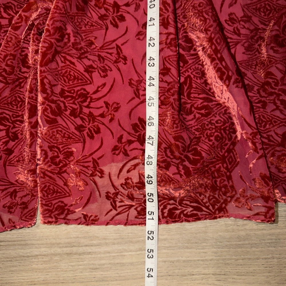 Anthropologie Red Burnout Velvet Floral Maxi Dress V-Neck Flutter Sleeve Size M - Picture 9 of 13